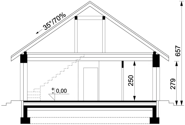 Projekt domu parterowego Aksamitka wersja standardowa - przekrój