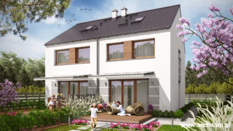 Projekt domu z poddaszem w zabudowie bliźniaczej Projekt B1 wersja standardowa - widok od ogrodu