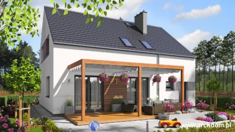 Projekt domu z poddaszem Hiacynt 2 wersja lustrzana- widok od ogrodu