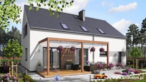 Projekt domu z poddaszem Hiacynt 3-L wersja lustrzana - widok od ogrodu