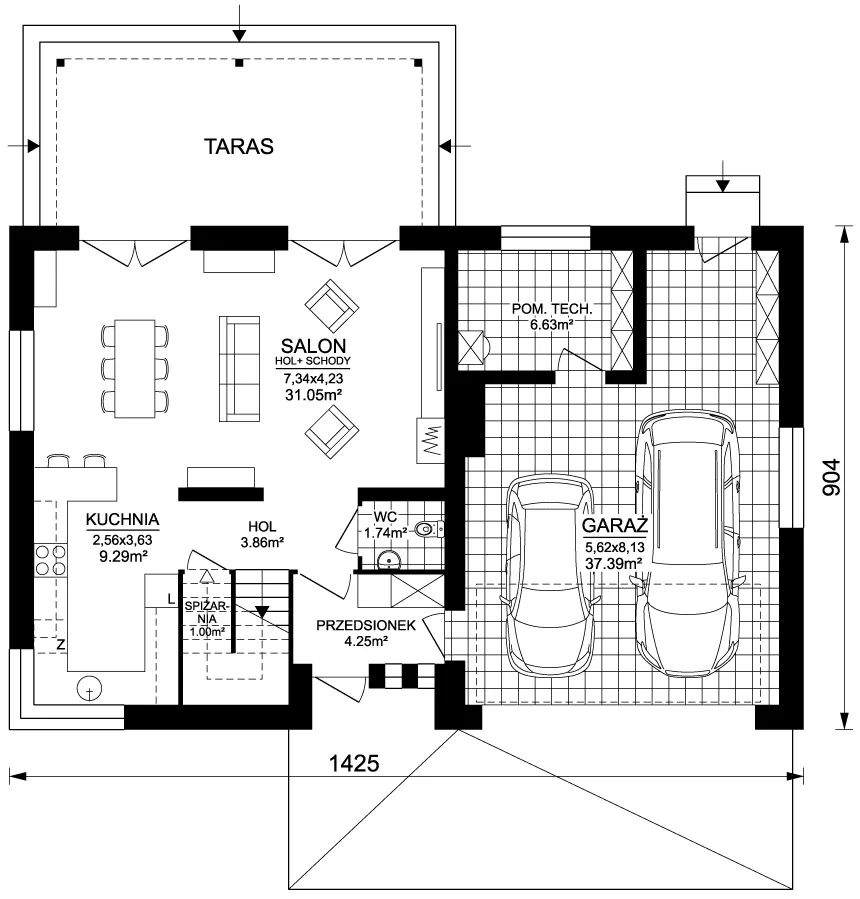 Projekt domu z poddaszem Hiacynt 3 wersja standardowa - rzut parteru