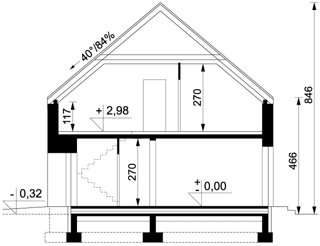 Projekt domu z poddaszem Hiacynt 3 wersja standardowa - przekrój