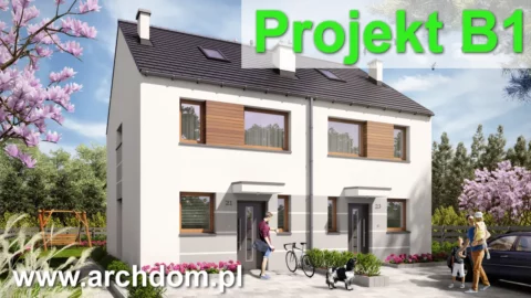 Projekt domu z poddaszem w zabudowie bliźniaczej Projekt B1 wersja standardowa - spacer wokół domu