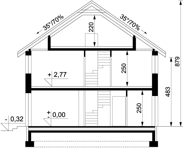 Projekt domu z poddaszem w zabudowie bliźniaczej Projekt B1 wersja standardowa - przekrój