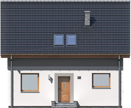 Projekt gotowy domu jednorodzinnego parterowego z poddaszem użytkowym NARCYZ 1 - odbicie lustrzane - elewacja frontowa