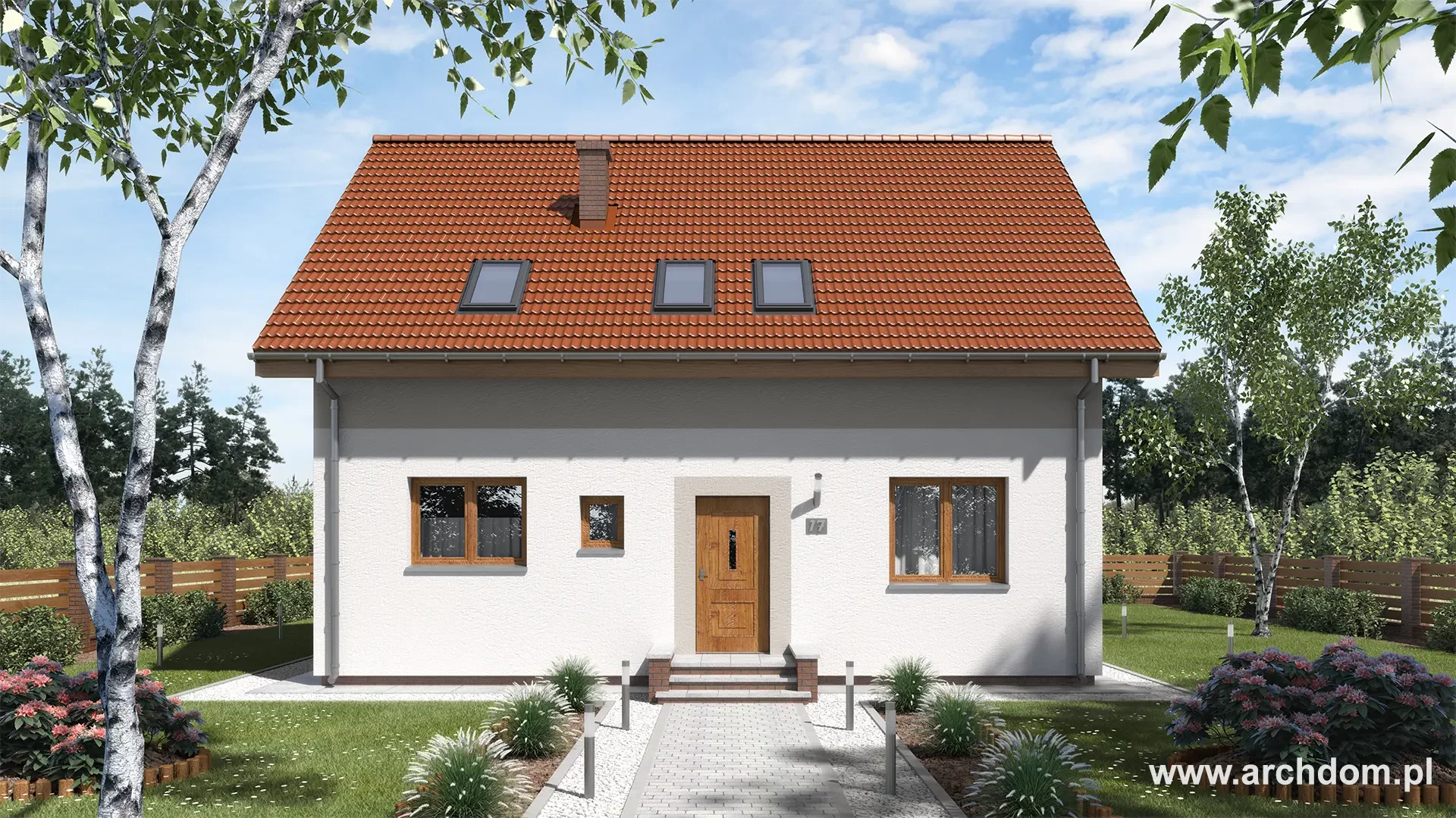 ArchDOM | https://archdom.pl | Projekt domu parterowego z poddaszem użytkowym Begonia 1- wizualizacja domu od frontu