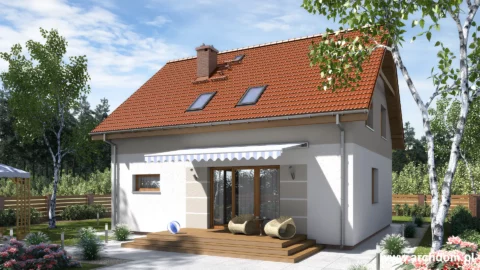 ArchDOM | https://archdom.pl | Projekt domu parterowego z poddaszem użytkowym Begonia 1- wizualizacja domu od ogrodu