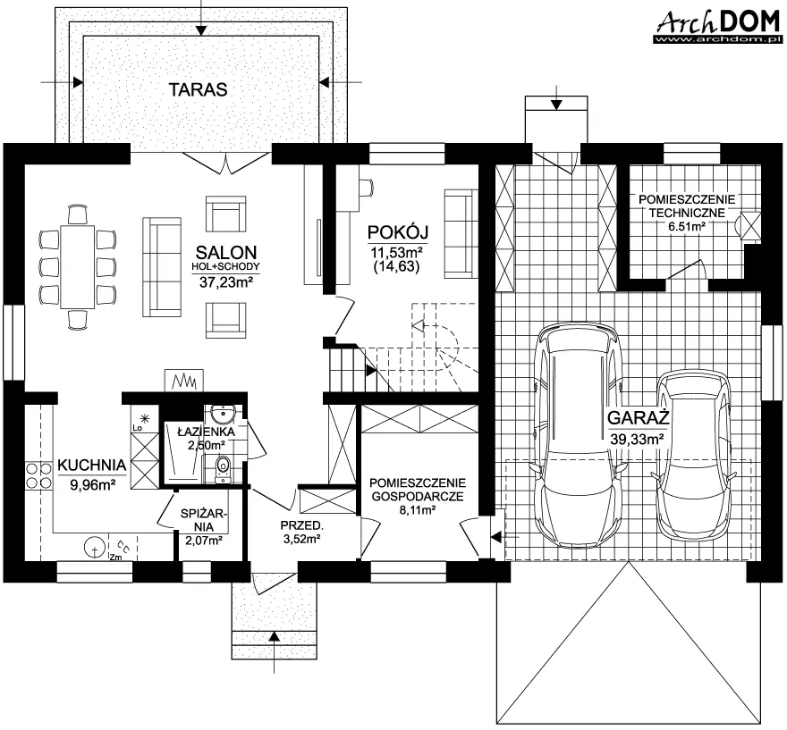 Projekt domu parterowego z poddaszem użytkowym Cynia 3 - ArchDOM- rzut parteru