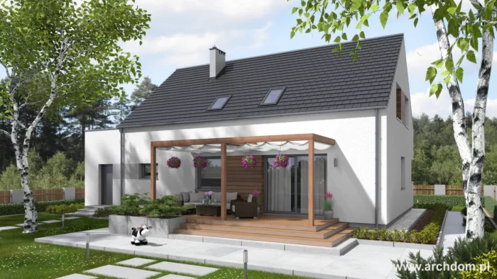 projekt domu parterowego z poddaszem użytkowym CHROBOTEK 2 - widok od ogrodu