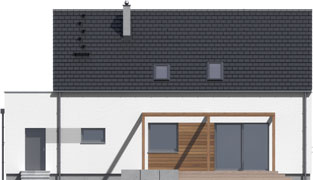 Projekt domu parterowego z poddaszem użytkowym CHROBOTEK 2 - wersja standardowa - elewacja ogrodowa