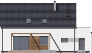 Projekt domu jednorodzinnego parterowego z poddaszem użytkowym CHROBOTEK 2 - odbicie lustrzane - elewacja ogrodowa