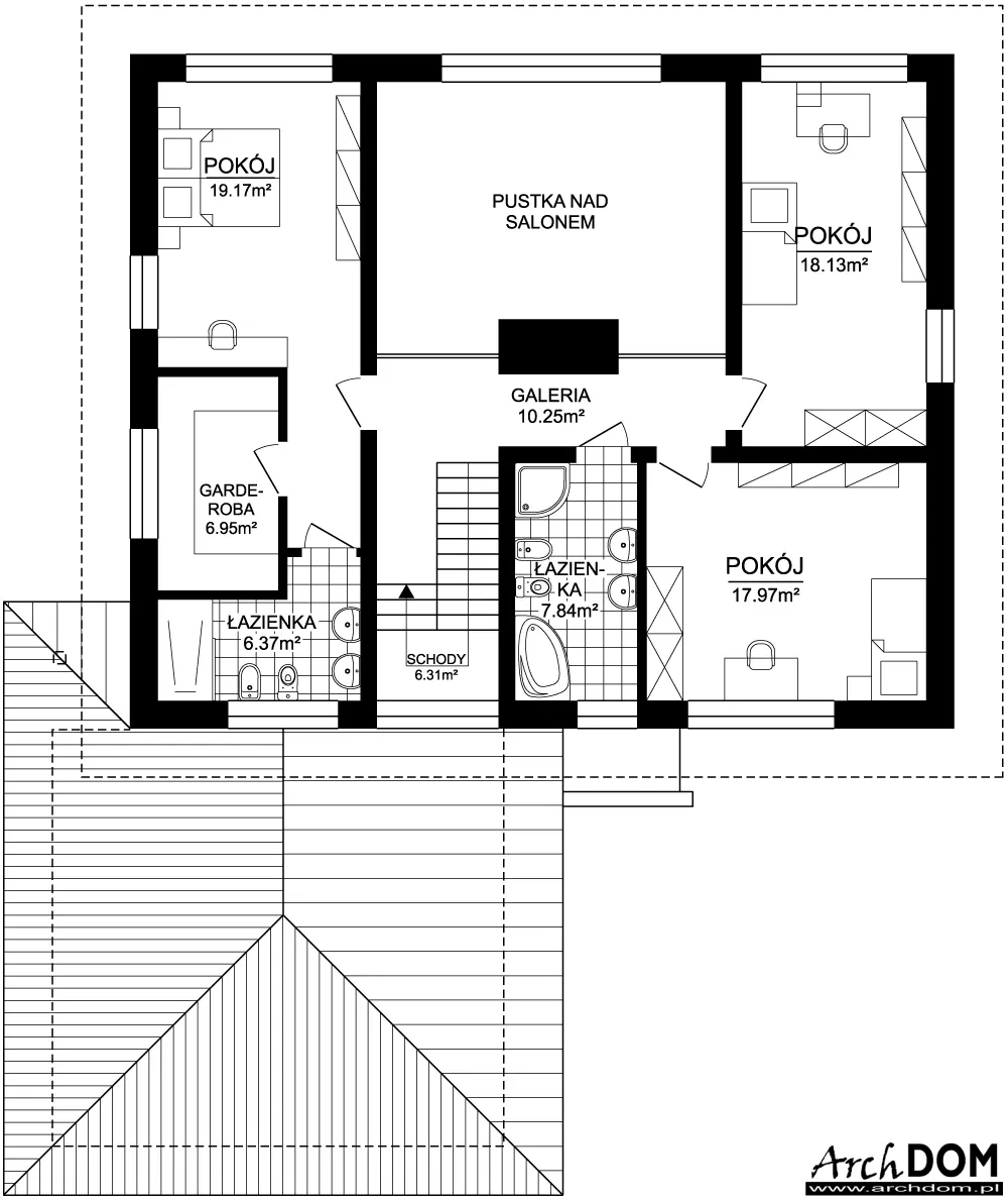Projekt domu piętrowego Cyprysik odbicie lustrzane - rzut piętra