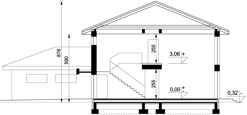 Projekt domu piętrowego Cyprysik odbicie lustrzane - przekrój