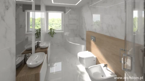 Projekt domu piętrowego Cyprysik odbicie lustrzane - widok łazienki 2 na piętrze