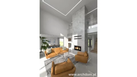 Projekt domu piętrowego Cyprysik odbicie lustrzane - widok salonu 1