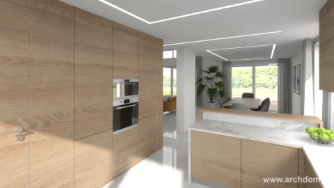 Projekt domu piętrowego Cyprysik odbicie lustrzane - widok kuchni