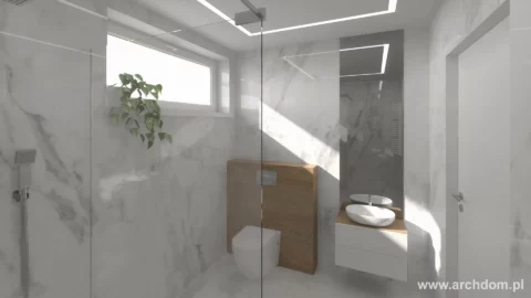 Projekt domu piętrowego Cyprysik odbicie lustrzane - widok łazienki na parterze