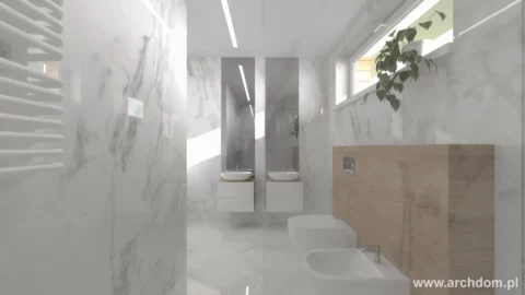 Projekt domu piętrowego Cyprysik odbicie lustrzane - widok łazienki 1 na piętrze