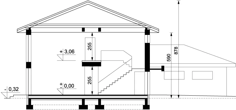 Projekt domu piętrowego Cyprysik - przekrój