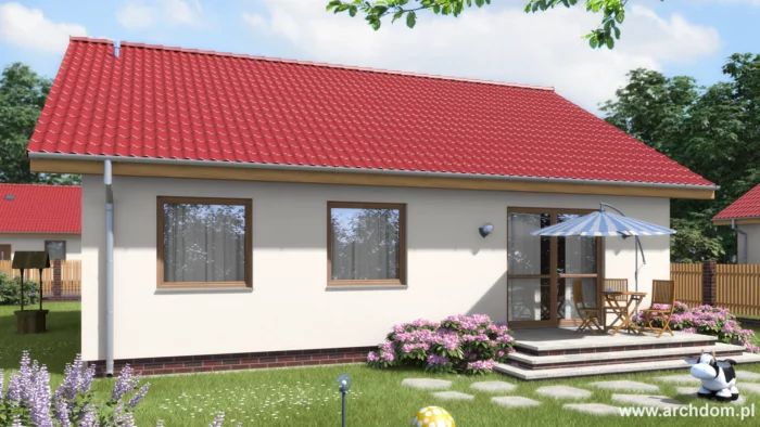 ArchDOM | https://archdom.pl | Projekt domu parterowego jednorodzinnego Rumianek 1 - wizualizacja domu od stronu ogrodu