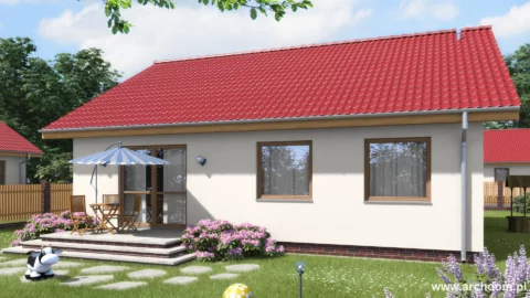 ArchDOM | https://archdom.pl | Projekt domu parterowego jednorodzinnego Rumianek 1 - wizualizacja domu od strony ogrodu