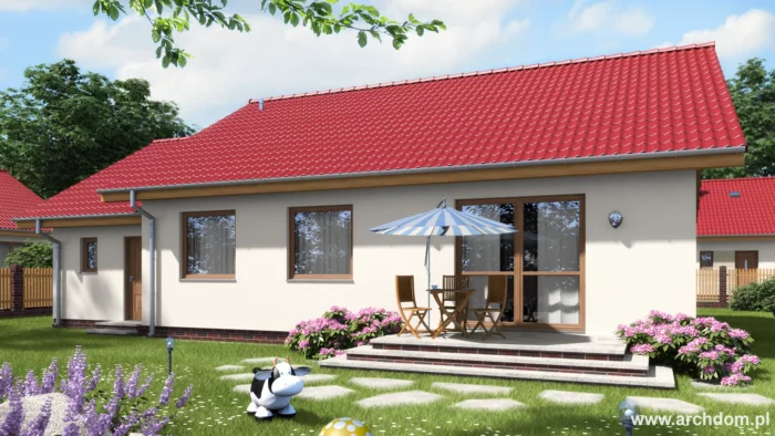 ArchDOM | https://archdom.pl | Projekt domu parterowego jednorodzinnego Rumianek 2 - wizualizacja domu od strony ogrodu