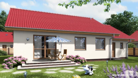 ArchDOM | https://archdom.pl | Projekt domu parterowego jednorodzinnego Rumianek 2 - odbicie lustrzane - wizualizacja domu od strony ogrodu