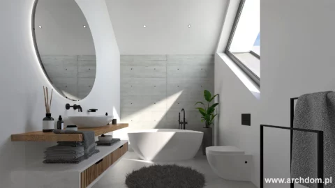 Projekt domu parterowego z poddaszem użytkowym FIKUS 1 - widok łazienka górna