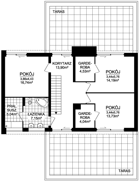 Projekt nowoczesnego domu piętrowego G-HOUSE - rzut piętra