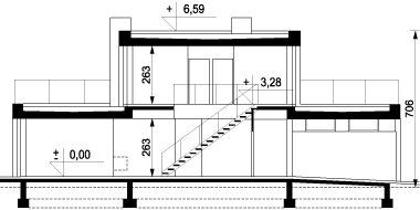 Projekt nowoczesnego domu piętrowego G-HOUSE - przekrój