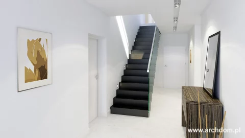 Projekt nowoczesnego domu piętrowego G-HOUSE odbicie lustrzane - widok na schody